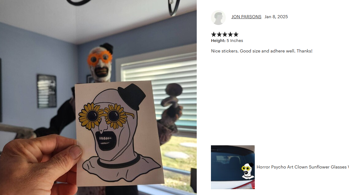 Horror Movie Psycho Art Clown Sunflower Glasses Decal