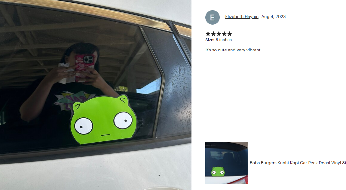 Bobs Burgers Kuchi Kopi Car Peek Decal Vinyl Sticker