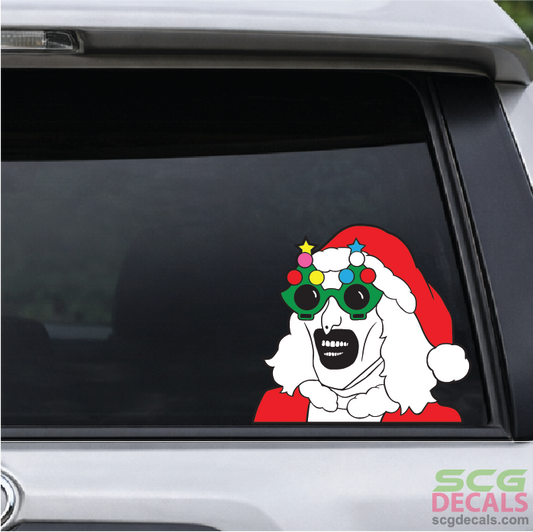 Horror Psycho Art Clown Christmas Tree Glasses Decal