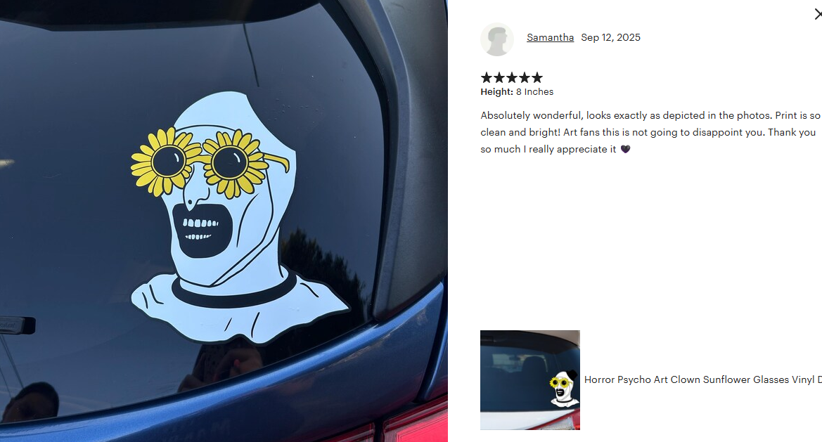 Horror Movie Psycho Art Clown Sunflower Glasses Decal