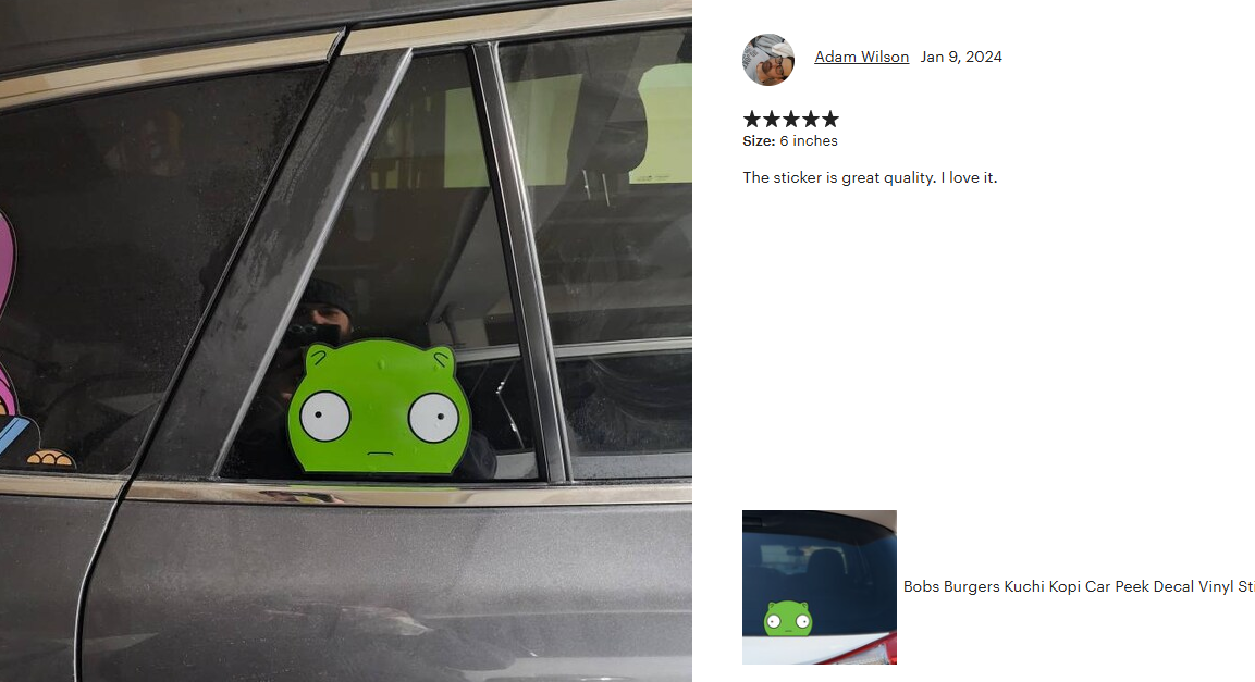 Bobs Burgers Kuchi Kopi Car Peek Decal Vinyl Sticker